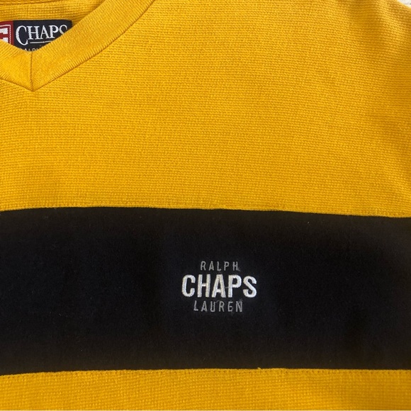 VTG CHAPS Ralph Lauren Men Navy/Mustard Yellow V-Neck Long Sleeve T-Shirt - Picture 4 of 8